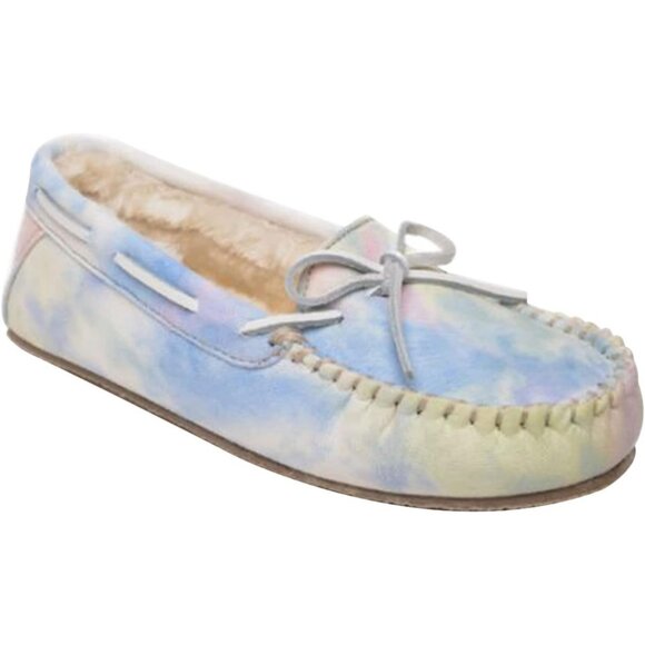 Women's Tie Dye Carrie Faux Fur Leather Fabric Slippers Multi Color Boot Shoes - Picture 1 of 4